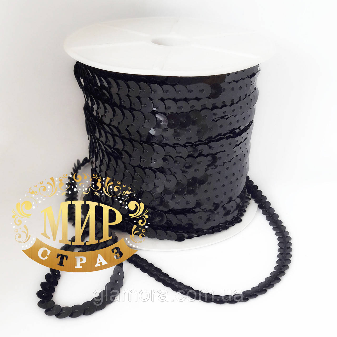 Паєткова тасьма, колір Jet, 6 мм, 1 м, фото 1