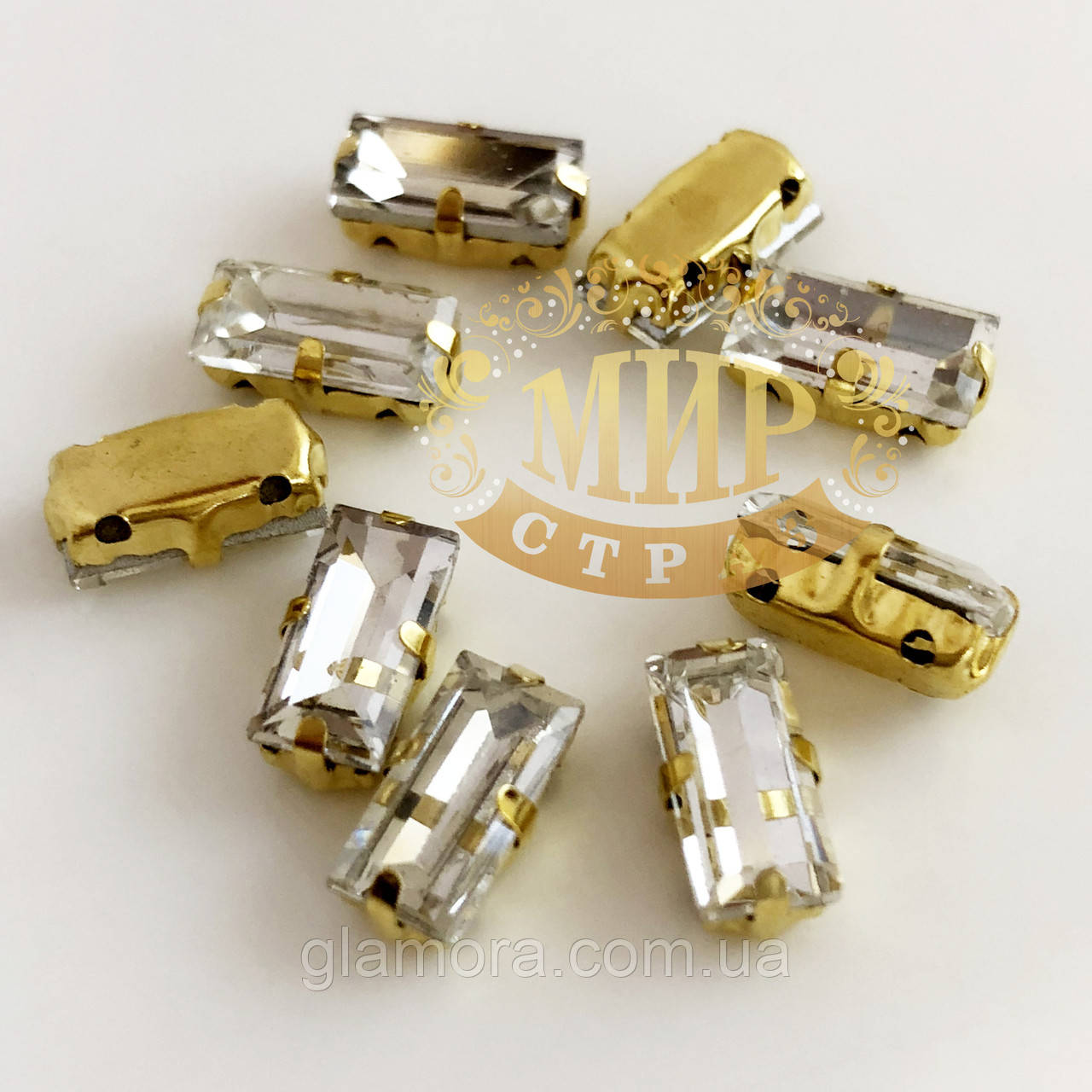 Пришивний прямокутник у золотих цапах, 5x10 мм, Crystal