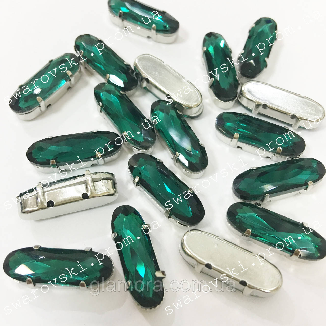 Подовжений овал у ланцюгах, розмір 7х21мм Green Zircon, 1 шт.