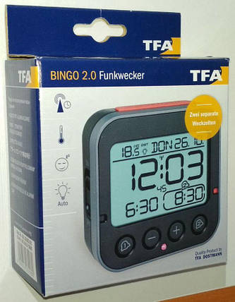 Настільний цифровий годинник з будильником TFA Bingo 2.0 Black 60255001, фото 2