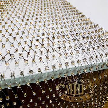 Золота стразова сітка 24-рядна*1м