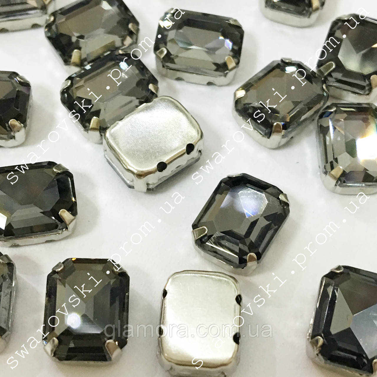 Пришивні стрази в цапах Прямокутник, 10х14мм, колір Black Diamond*1шт