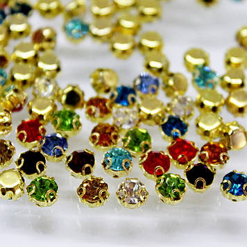 Круглі стрази в золотих цапах, розмір 5 мм, колір (на вибір)