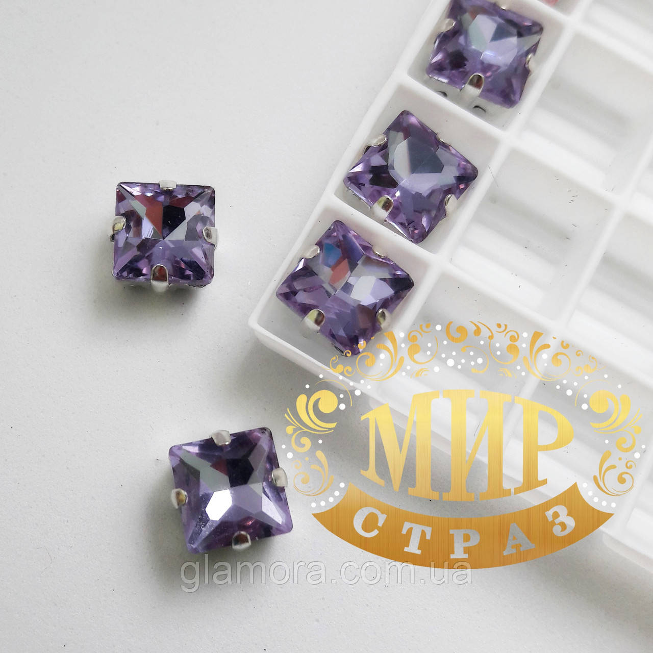 Стрази в ланцюгах Квадрат, розмір 8х8 мм, колір Light Purple