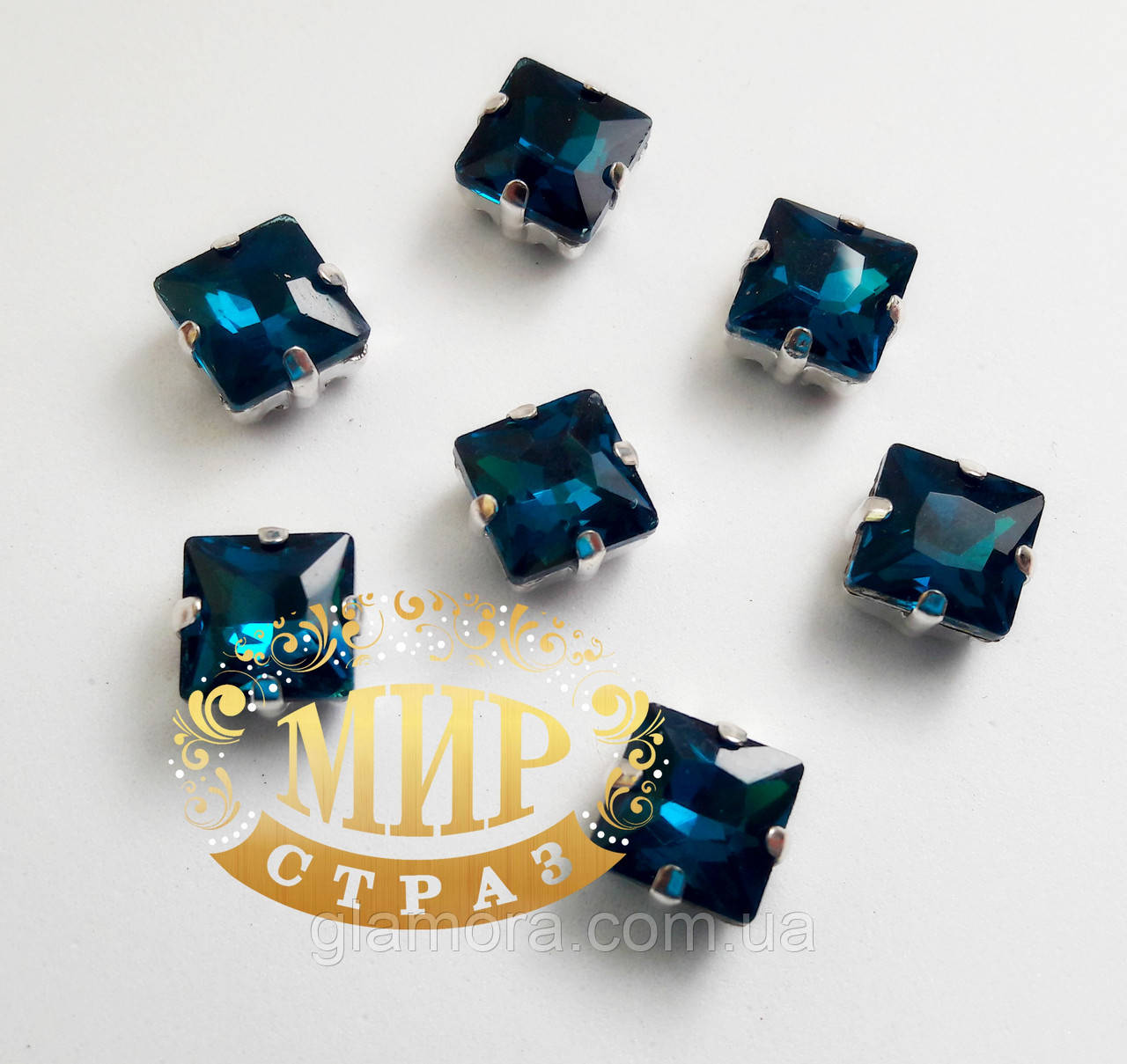 Стрази в ланцюгах Квадрат, розмір 8х8 мм, колір Blue Zircon
