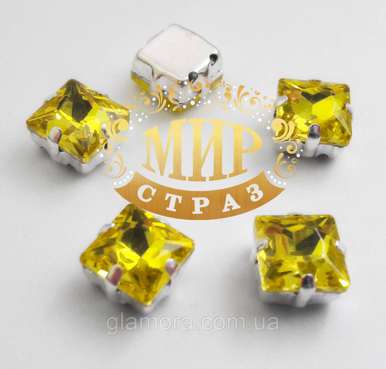Стрази в ланцюгах Квадрат, розмір 8х8мм, колір Jonquil, 1 шт.