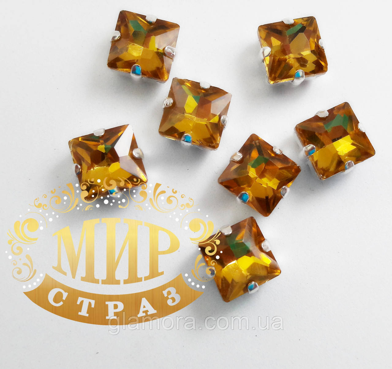 Стрази в ланцюгах Квадрат, розмір 8х8 мм, колір Topaz