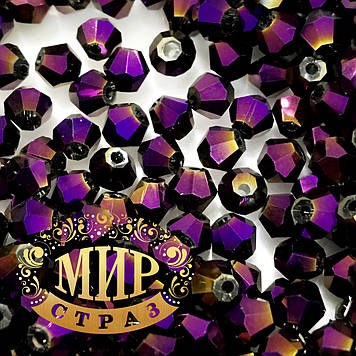 Бусини біконуси преміум Purple AB 4 mm (1 шт.)