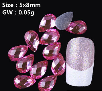 Стрази у формі краплі.Квіт Rose (5х8мм).Цина за 1 шт.