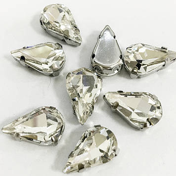 Стрази в цапах, Крапля, Розмір 6x10 мм, Колір Crystal