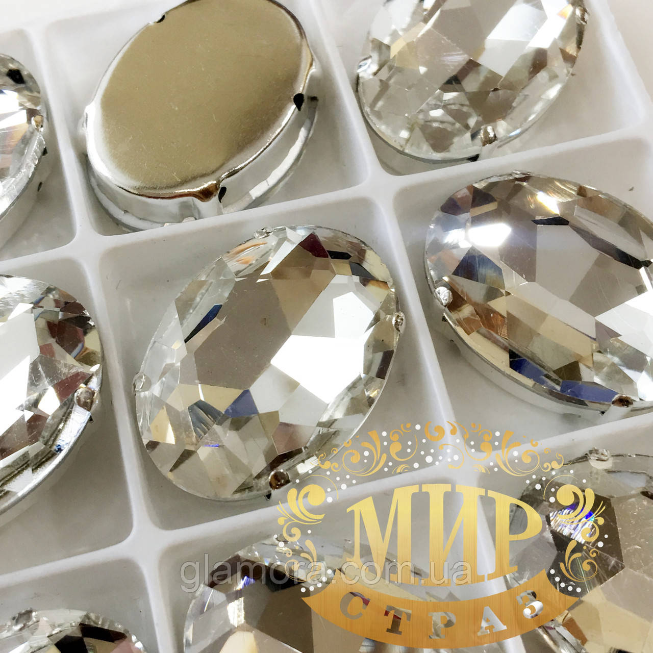 Великі стрази в ланцюгах, Овал, розмір 18х25, колір Crystal, 1 шт.