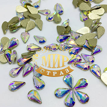 Стрази для інкрустації, крапля, колір Crystal AB, розмір 5х8 мм, ціна за 1 шт.