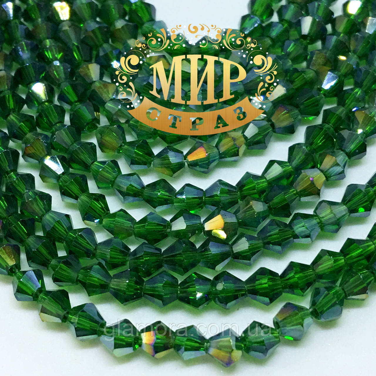 Бусина біконус, 4 мм, колір Green AB, 1 шт., фото 1