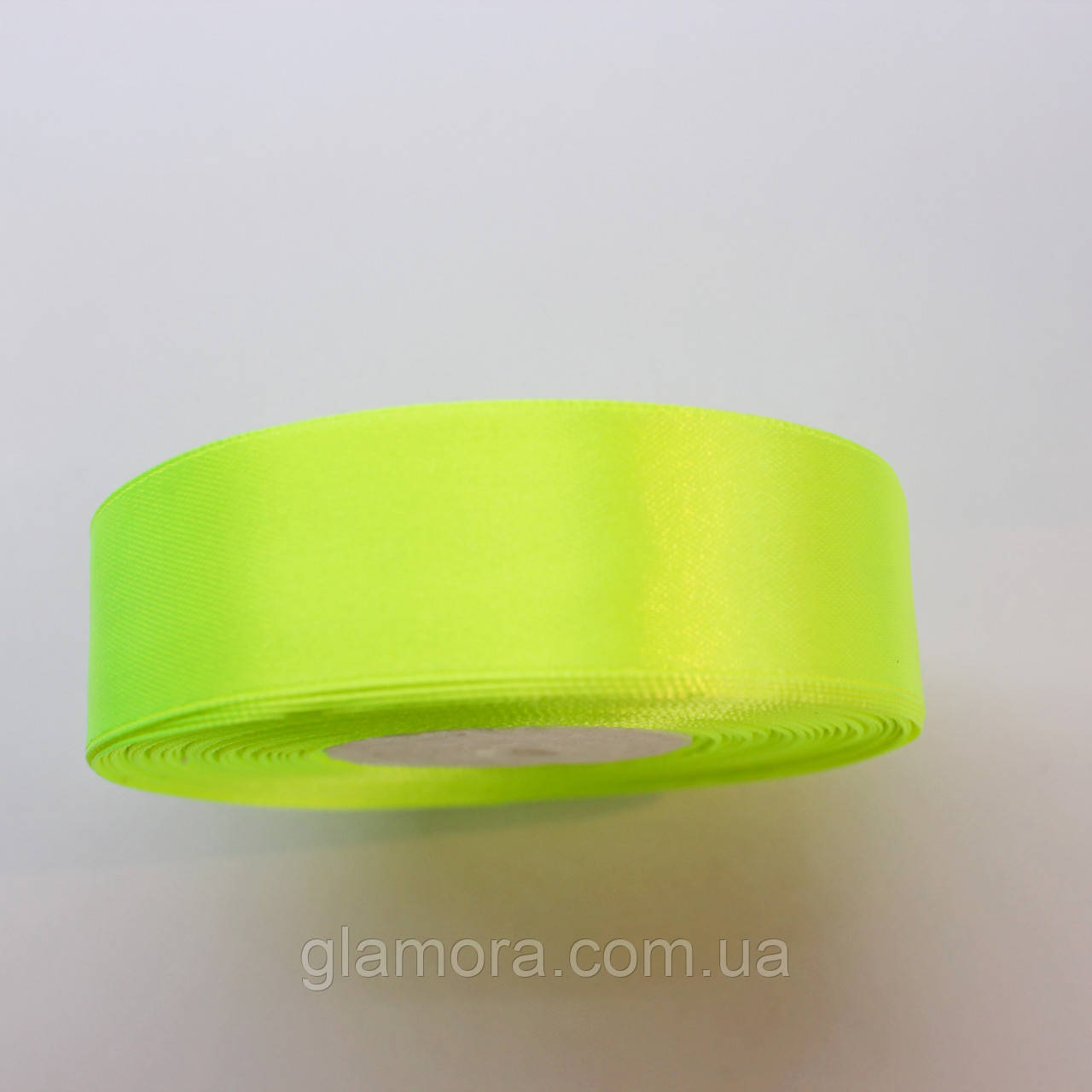 Стрічка атласна 2,5 см.Квіт-Неон жовтий.Ціна за 1 м, фото 1