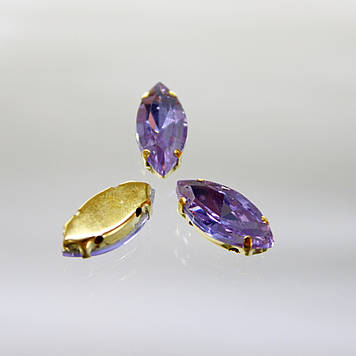 Стрази в золотих цапах. Лодочка 7х15мм. Квіт Lt Purple