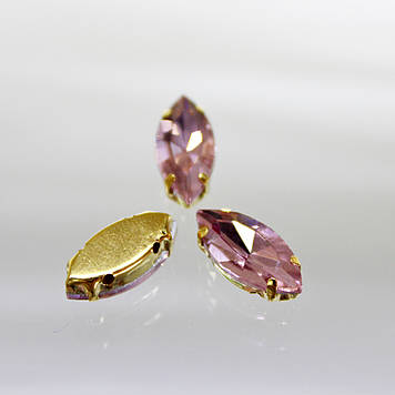 Стрази в золотих цапах. Лодочка 7х15мм.Квіт Lt Rose