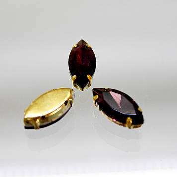 Стрази в золотих цапах. Лодочка 7х15мм.Red Wine
