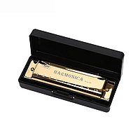 Губная гармошка Harmonica Блюзовая металлическая золотая Код:TO55