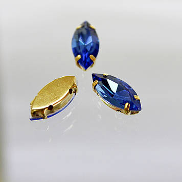 Стрази в золотій оправі маркіз 7х15мм Sapphire
