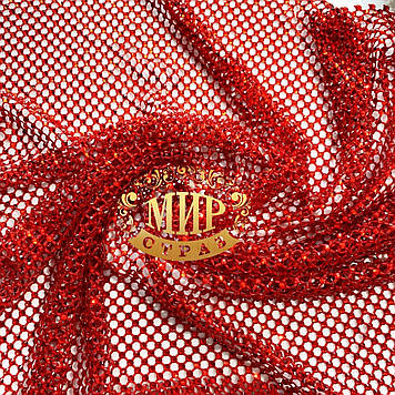 Стрейчева стразова сітка червона Lt Siam , 1 пог.м