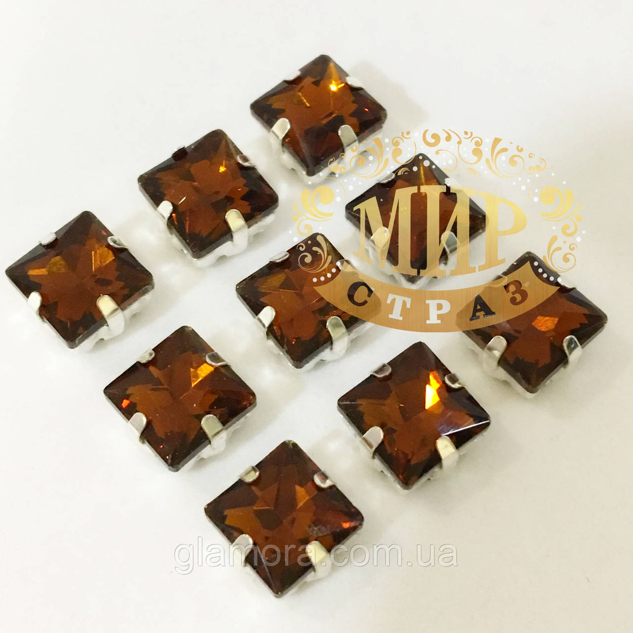 Стрази в ланцюгах Квадрат, розмір 8х8 мм, колір Smoked Topaz