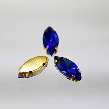 Стрази в золотих цапах. Лодочка 9х18мм. Квіт Cobalt