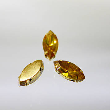 Стрази в золотих цапах. Лодочка 9х18мм. Кольор Topaz