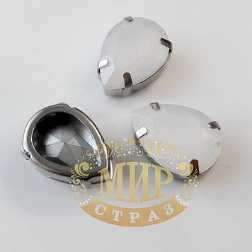 Стрази опалового кольору в ланцюгах, Крапля, Розмір 10x14, Колір Milk Opal, 1 шт.