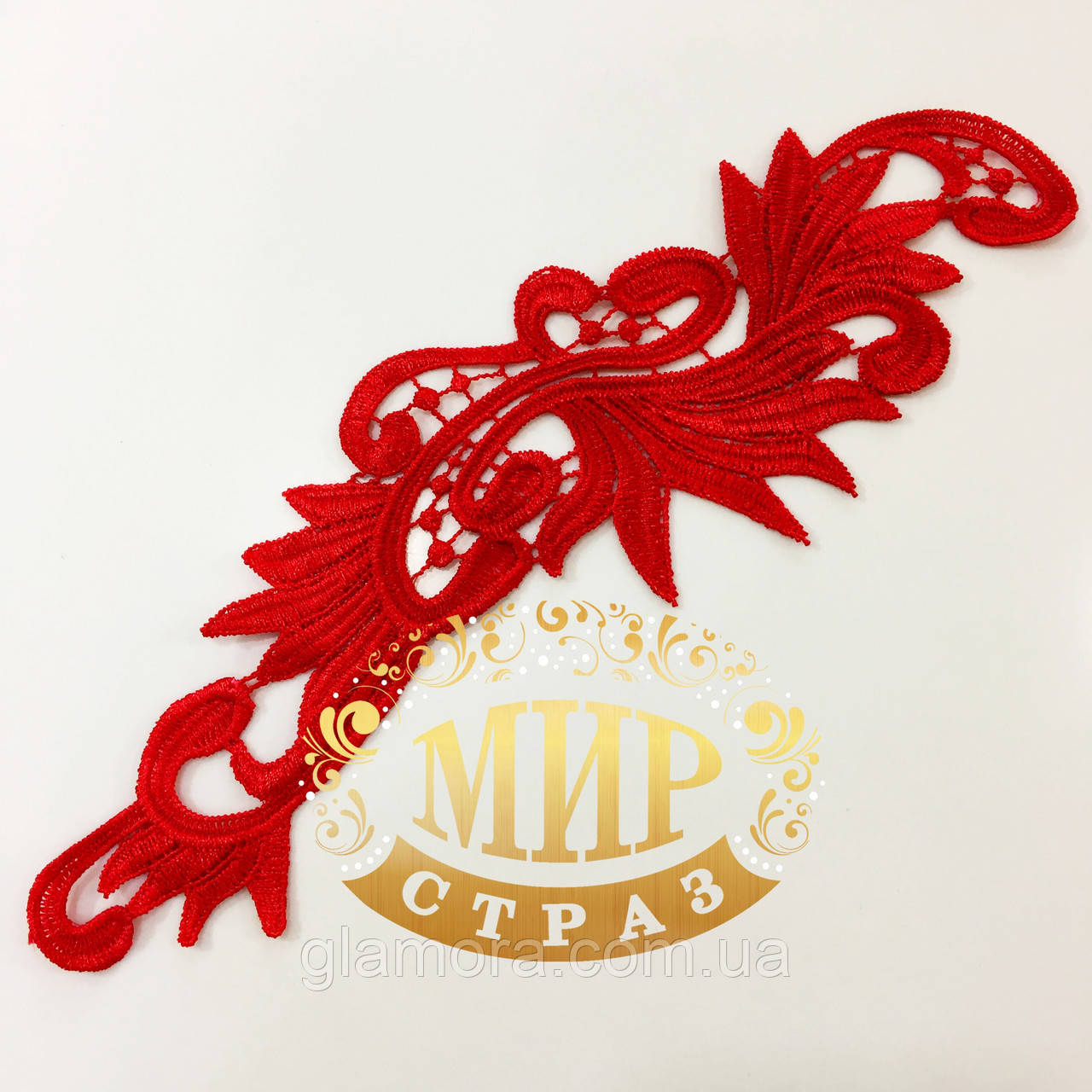 Мереживний фрагмент 28х9 см, Колір Cherry Red, 1 шт., фото 1