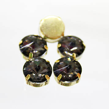 Стрази в золотих цапах, 12 мм, колір Black Diamond