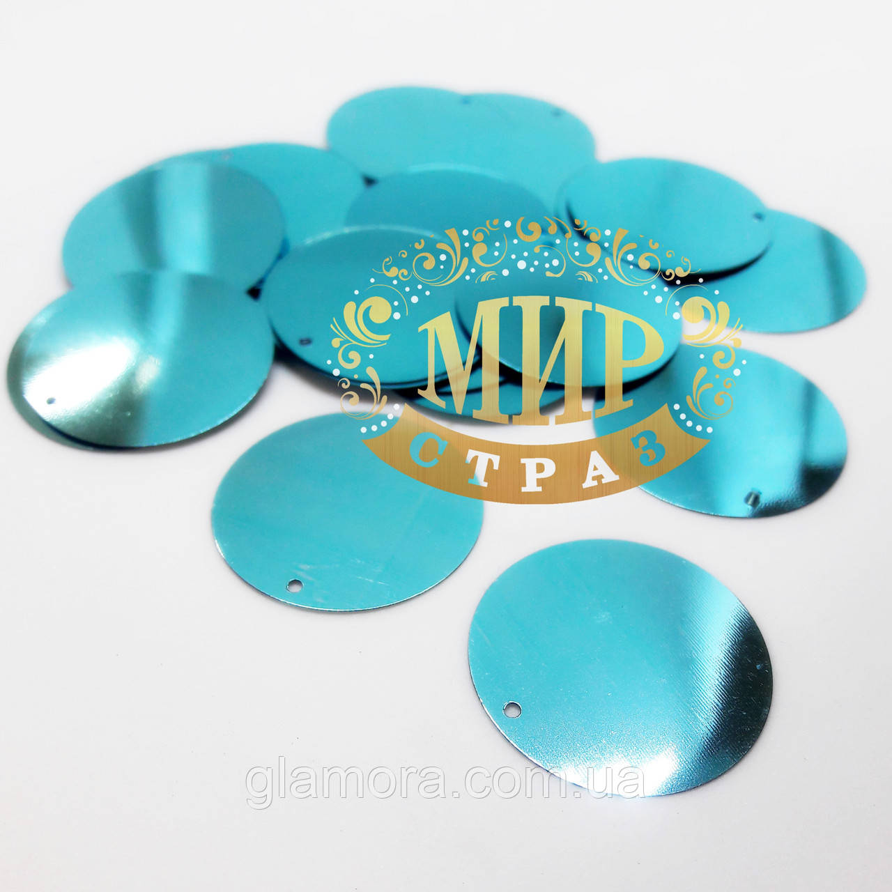 Паєтки, колір Aqua Shining, 30 мм, 10 грам~ (45 шт), фото 1