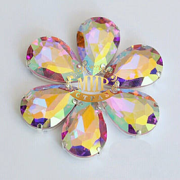 Стрази в ланцюгах, Крапля, Розмір 10x14, Колір Crystal AB
