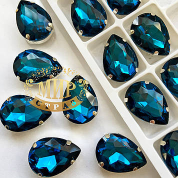 Стрази в цапах, Крапля, Розмір 10*14, Колір Blue Zircon