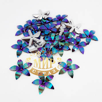 Пришивні стрази Квітка 20 мм (синтетич.скло), колір Siam AB, 1 шт.