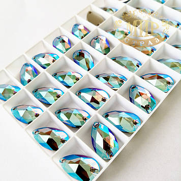 Пришивні стрази Swarovski, Крапля 18х10,5 мм, колір Black Diamond Shimmer, 1 шт.