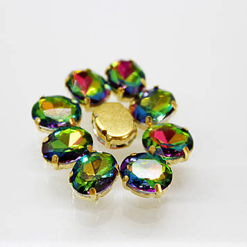 Овали в золотих ланцюгах.Квіт Rainbow. Розмір 8х10мм.