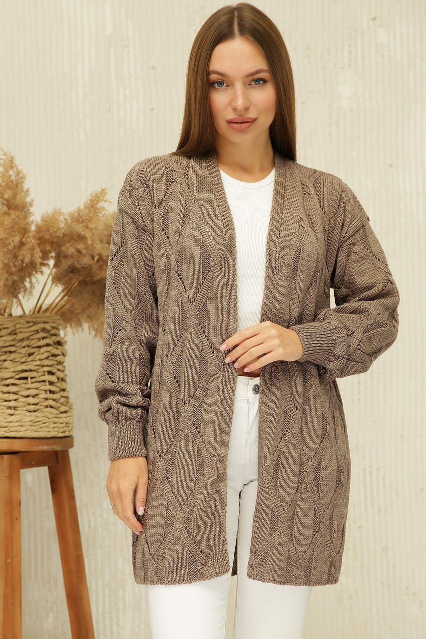 Жіночий в'язаний кардиган без застібки кавового кольору (коричневий). Модель 227. Розмір ун 46-54, фото 1