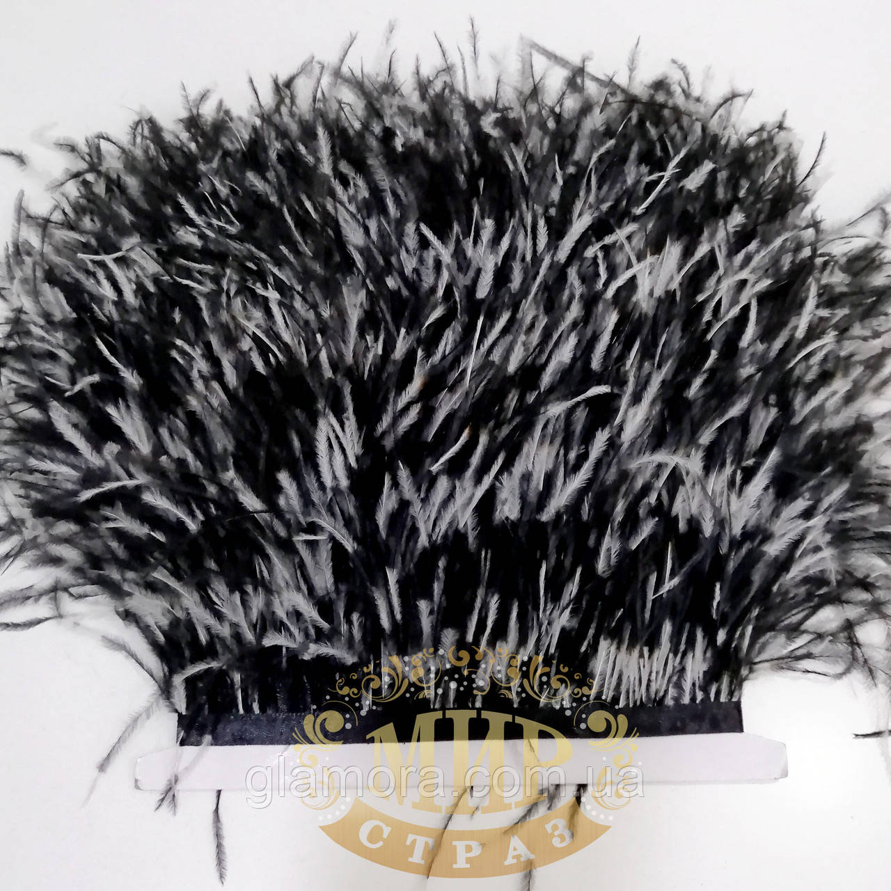Пір'я страуса на стрічці, колір Black and White mix, 0.5м