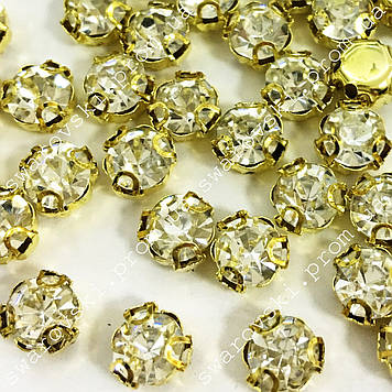 Круглі стрази в золотих цапах, розмір 5 мм, колір Crystal