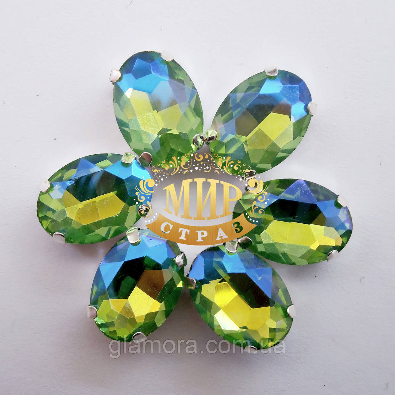 Стрази в ланцюгах Овал, розмір 10х14мм, колірдачі Peridot AB, 1 шт.