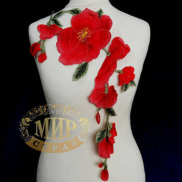 Мереживний фрагмент квітковий Red, 57x29 см, 1 шт.
