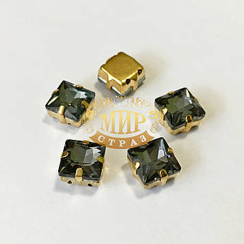 Квадрати в золотих ланцюгах 8х8 мм, колір Black Diamond