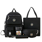 Рюкзак чорний (комплект 4в1: рюкзак, сумка, бананка, пенал) для міста та школи