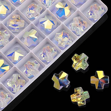Скляна підвіска хрестик 14мм Crystal AB, 1шт