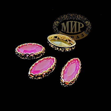 Стрази човника в ажурних ланцюгах Люкс, колір Candy Rose, 7х15мм, 1 шт.