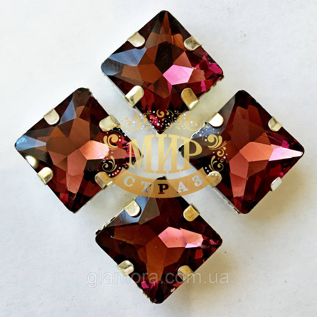 Стрази в ланцюгах Квадрат Розмір 14х14 Колір Red Wine, фото 1