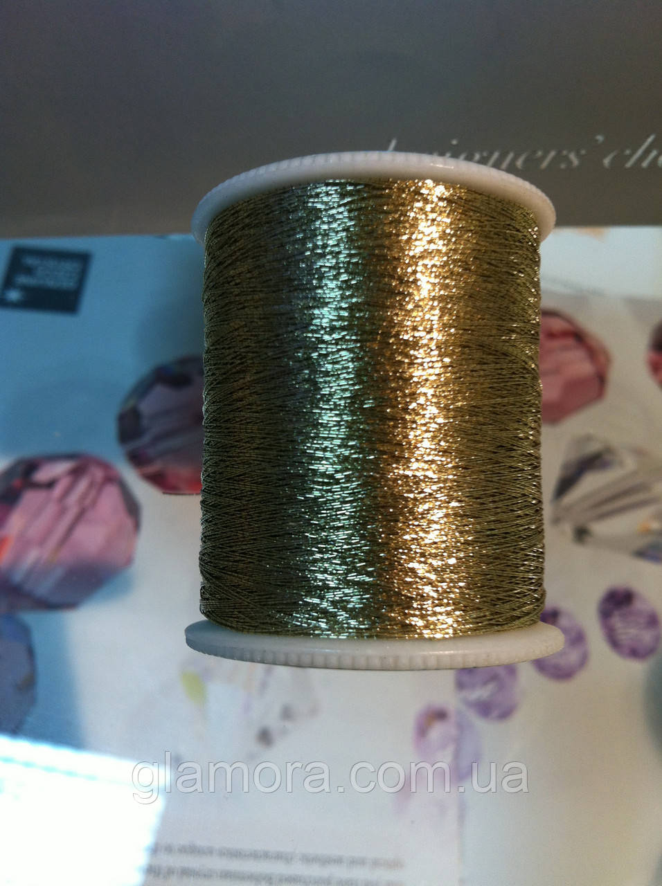 Нитка для вишивання люрекс, колір світле золото, 100 м, фото 1