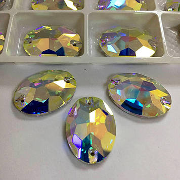 Пришивні овали, скло Lux, 17x24мм, колір Crystal AB, 1 шт.