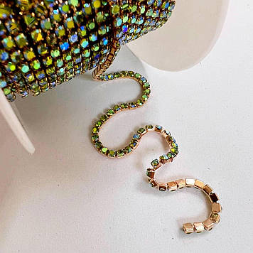 Стразовий ланцюжок ss6 (2mm) Peridot AB 1m