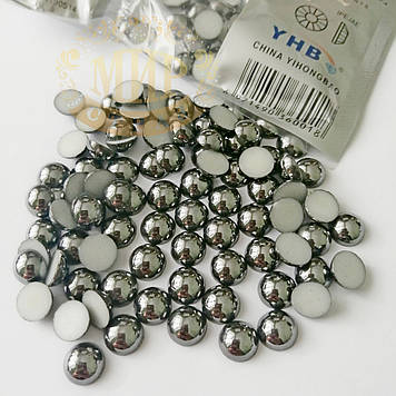 Керамічний термоклейовий напівперли YHB, 8 мм, Jet Hematite, 50 шт.